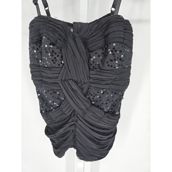 Y2K Uno Core Womens Sz S Sleeveless Ruffled Formal Top Black Sequin Bodice - Picture 2 of 5